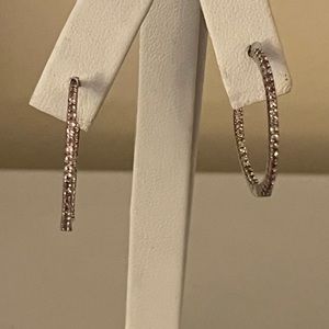 9.25 Sterling Silver Hoop earrings w pave CZ stones.  Safety backs